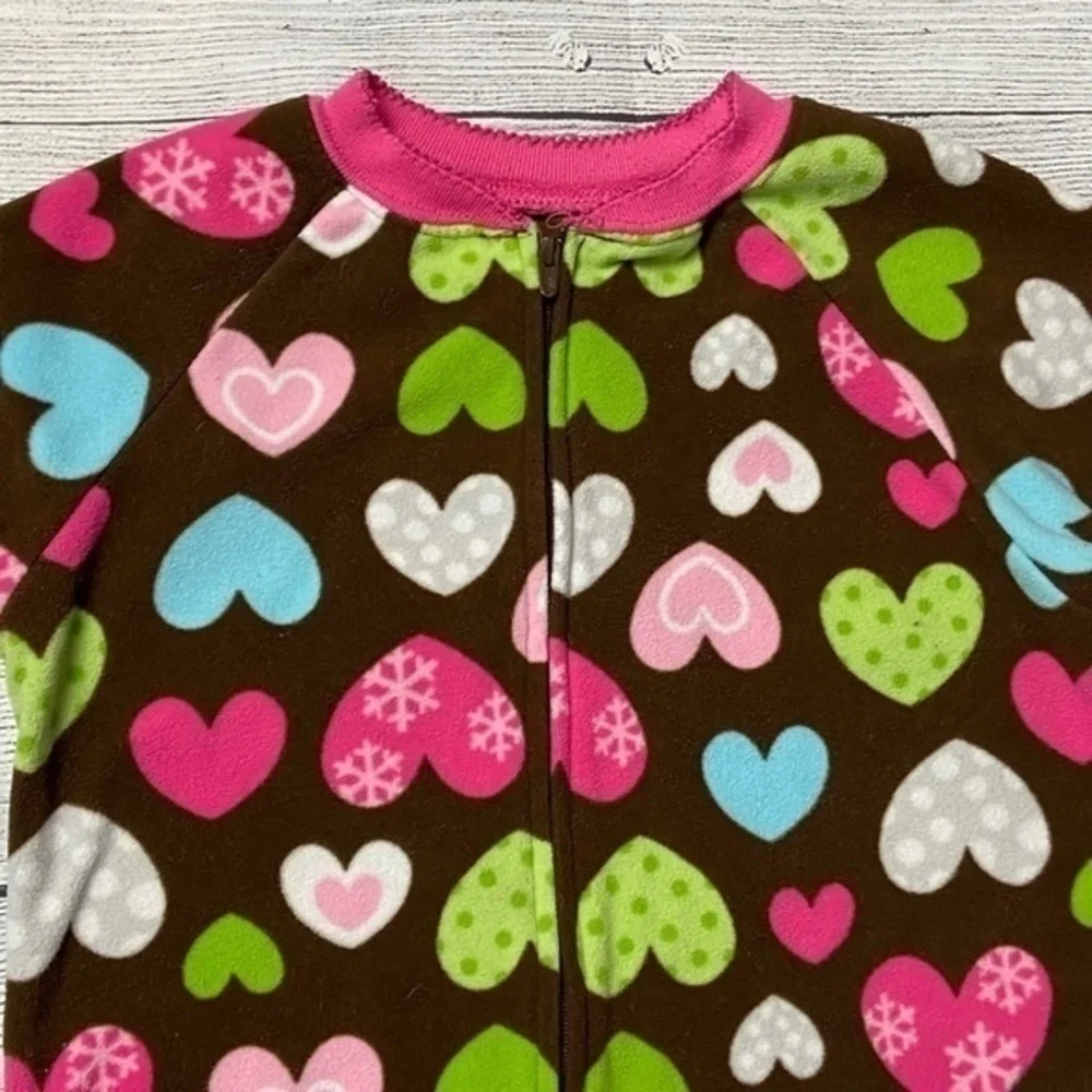 Child of Mine Pajamas Toddler Girls Size 5T Heart Print Fleece Footie PJs